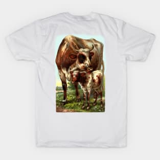 Cow with Calf Vintage Illustration T-Shirt